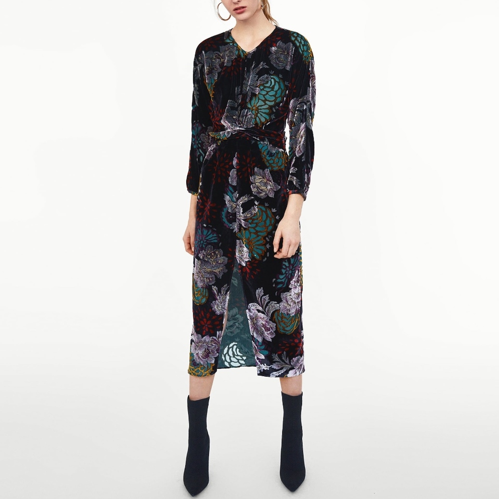 ZARA DRAPED VELVET DRESS